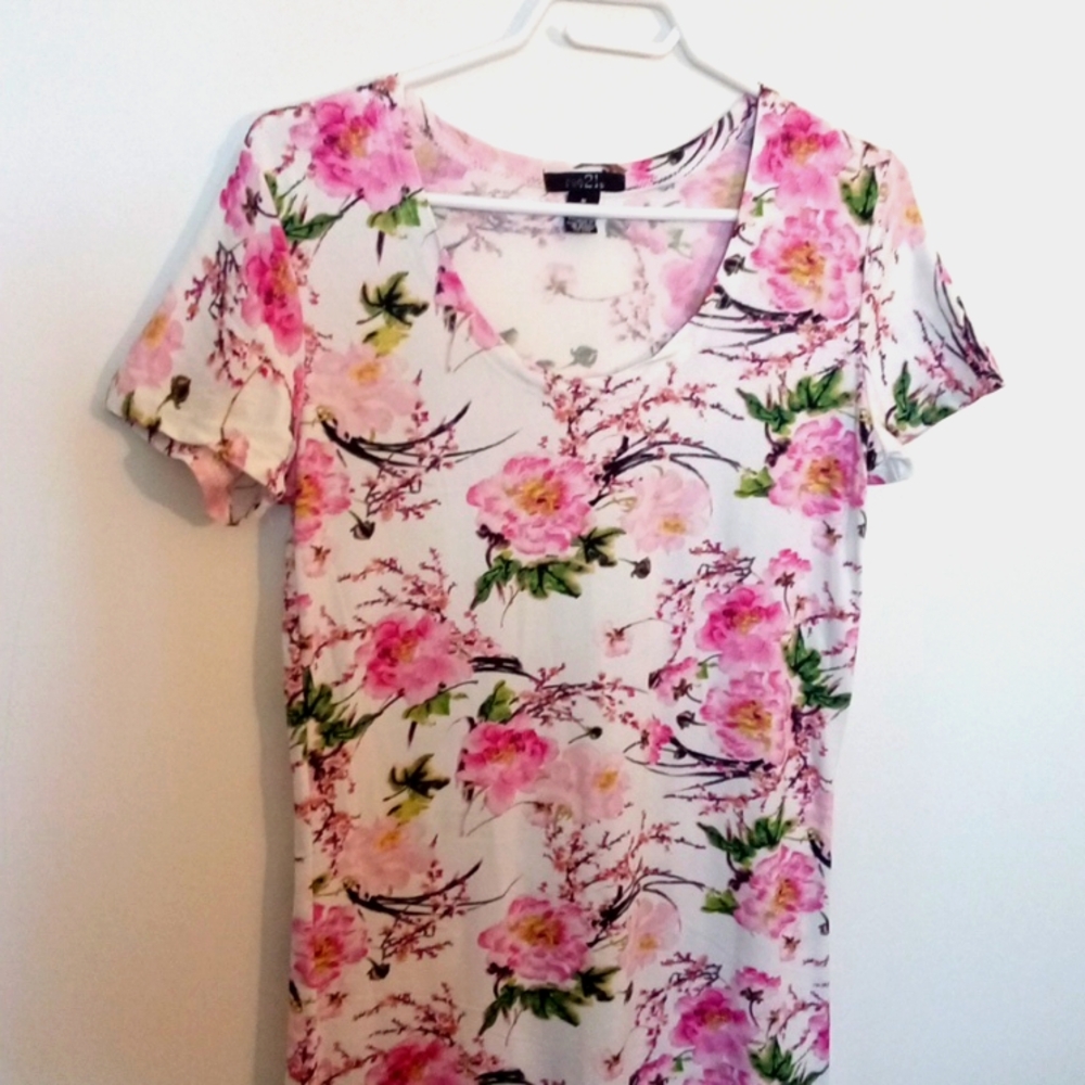 Rue 21 Women's Cherry Blossom Floral Maxi Short Sleeve T-Shirt Dress